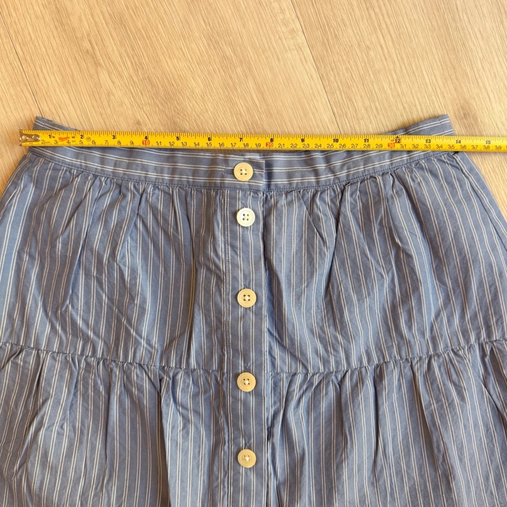 Madewell Blue White Pinstripe Button Front Tiered Cotton Mini Skirt Size Small - Picture 7 of 8